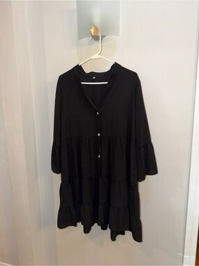 Women's Black Tiered Button-Front Tunic Dress